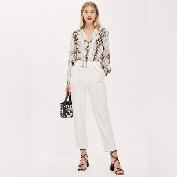 Topshop Snakeskin Print Button Up Shirt Blouse Cream and Black Size 6 - Picture 3 of 16